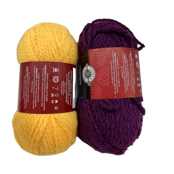 Mixed Lot of 2 Charisma by Loops & Threads Acrylic Yarn Dark Purple #3 Yellow #1 - Picture 4 of 11
